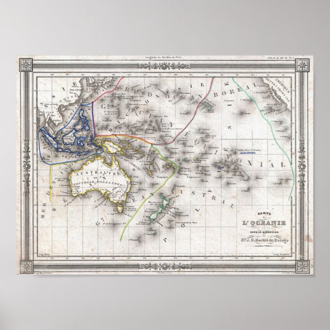 Fransk Karta i Australien och Polynesien Poster (Framsidan)