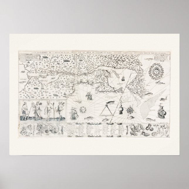Fransk karta över Kanada (Québec) av Champlain 161 Poster (Framsidan)