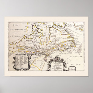Fransk karta över Kanada (Québec) av Champlain 167 Poster