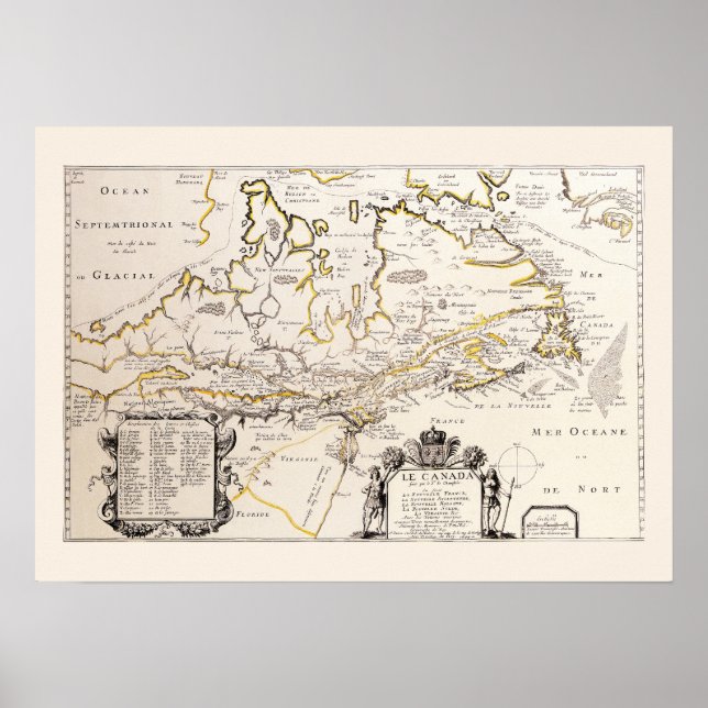 Fransk karta över Kanada (Québec) av Champlain 167 Poster (Framsidan)