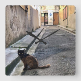 Fransk Katt Fyrkantig Klocka