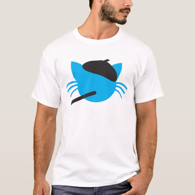 Fransk katt i en basker och en cigarett tee shirt (Framsida)