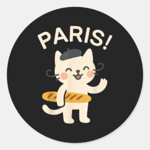 Fransk katt med baguett söt katt Paris rolig anime Runt Klistermärke