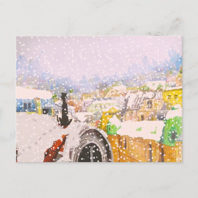 Fransk Katt vid tak Vykort (Framsida)