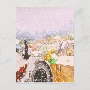 Fransk Katt vid tak Vykort