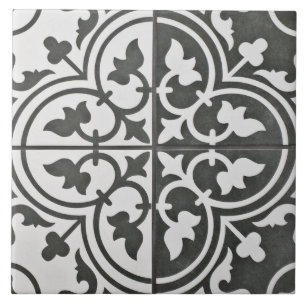 Fransk keramik Tile - Svart och vit tupplur Kakelplatta