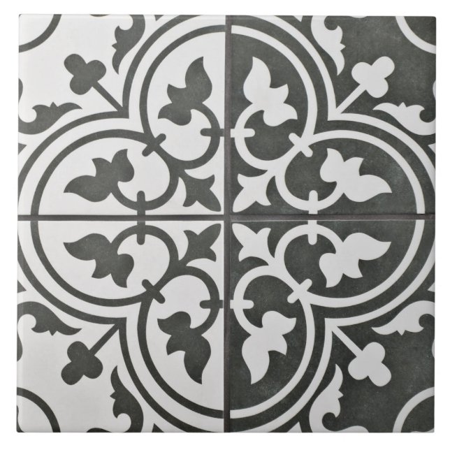 Fransk keramik Tile - Svart och vit tupplur Kakelplatta (Framsidan)