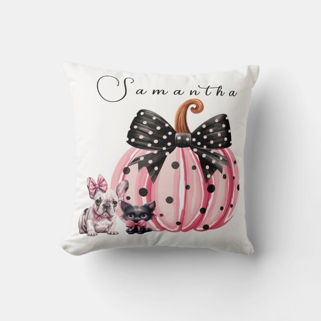 Fransk Kisses Halloween Bulldog Cat citat rosa XL Kudde (Framsida)