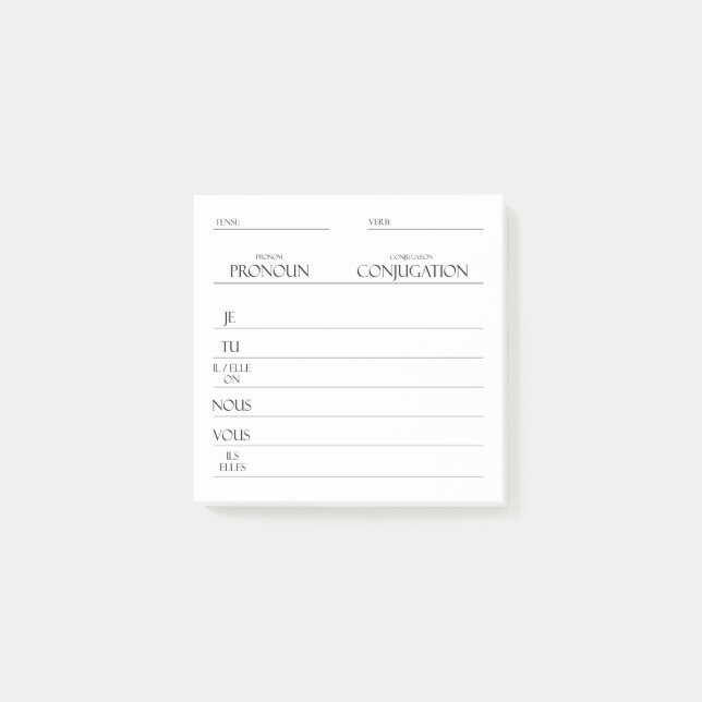 Fransk | Konjugationspraxis för verb Post-it Block (Framsida)
