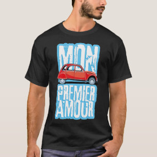 Fransk konsthantbil Anka 2cv husdjur svartarbete T Shirt
