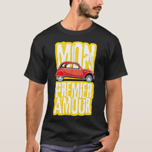 Fransk konsthantbil Anka 2cv röd och rå av sällska T Shirt