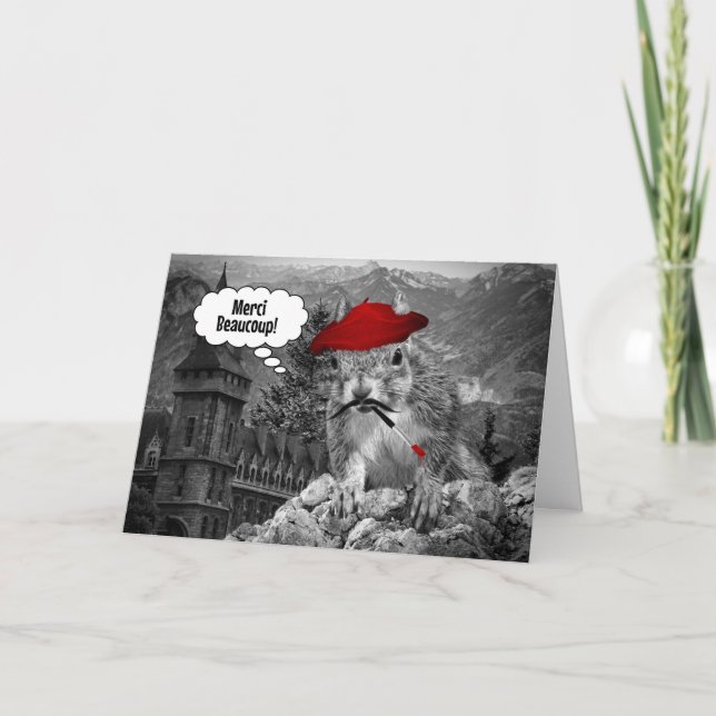 Fransk konstnär Merci Beaucoup för ekorre Tack Kort (Framsida)