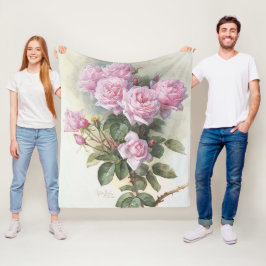 Fransk konstnär Paul De Longpre rosa rosor Fleecefilt