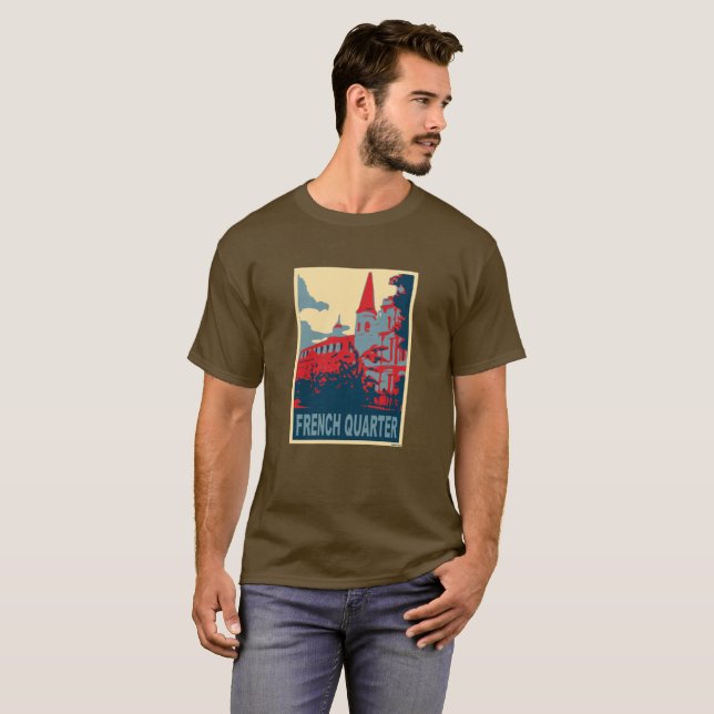 Fransk kvartal i blått, Abstrakt kyrka Tee Shirt (Hel framsida)