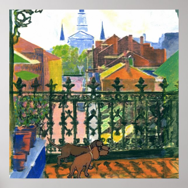 Fransk Kvartalsbalkony Dachshund 2 Poster (Framsidan)