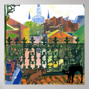 Fransk Kvartsparti Balcony Dachshund 7 Katt Poster