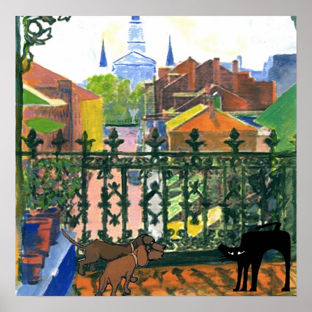 Fransk Kvartsparti Balcony Dachshund 7 Katt Poster (Framsidan)