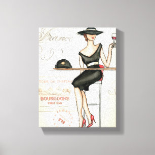Fransk Kvinnor som dricker Red Vin Canvastryck