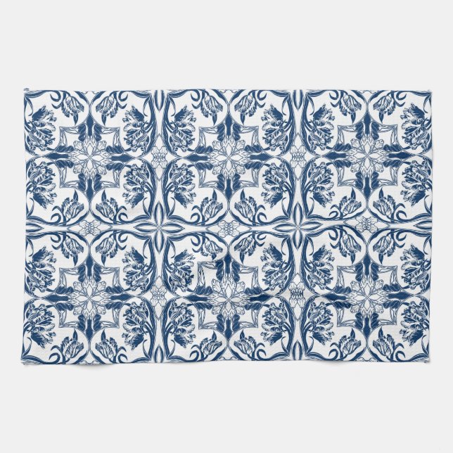 Fransk Land Blue and White Tulips Kitchen Towel Kökshandduk (Horisontell)