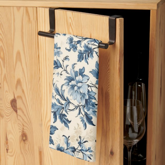 Fransk Land Blue Toile Kökshandduk (Thirds Fold)