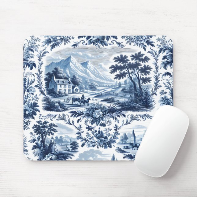 Fransk Land Blue Toile Musmatta (Med mus)