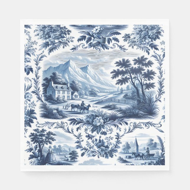 Fransk Land Blue Toile Pappersservett (Framsidan)