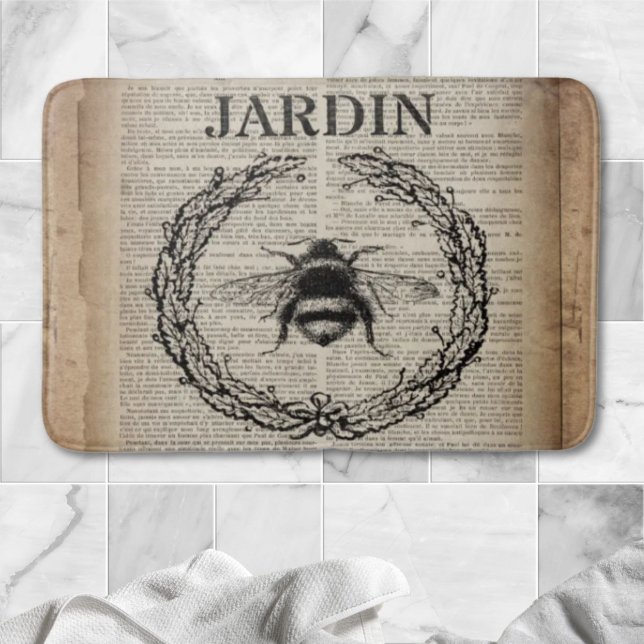 fransk land botaniska vintagen drottbe badrumsmatta (french country botanical vintage queen bee bath mat)
