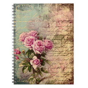 Fransk land chic,shabby chic, rosa ros, flora, anteckningsbok