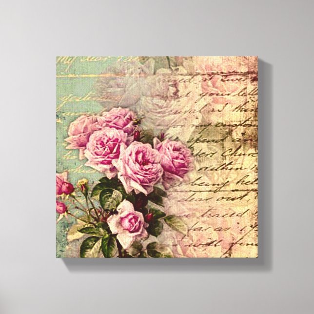 Fransk land chic,shabby chic, rosa ros, flora, canvastryck (Framsida)