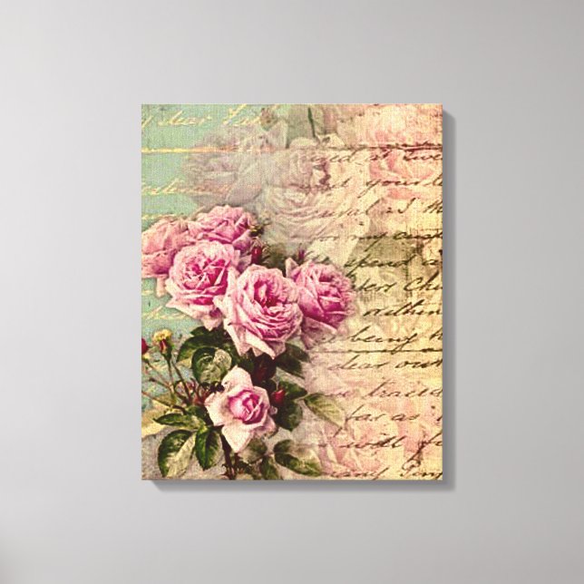 Fransk land chic,shabby chic, rosa ros, flora, canvastryck (Framsida)