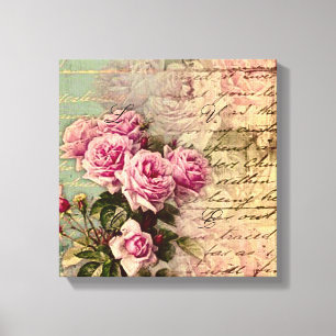 Fransk land chic,shabby chic, rosa ros, flora, canvastryck