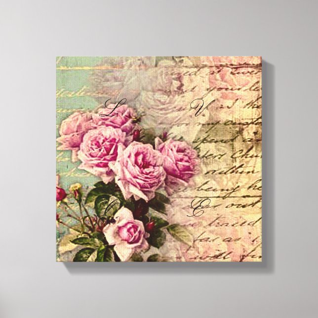 Fransk land chic,shabby chic, rosa ros, flora, canvastryck (Framsida)
