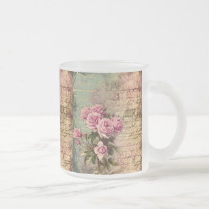 Fransk land chic,shabby chic, rosa ros, flora, frostad glasmugg