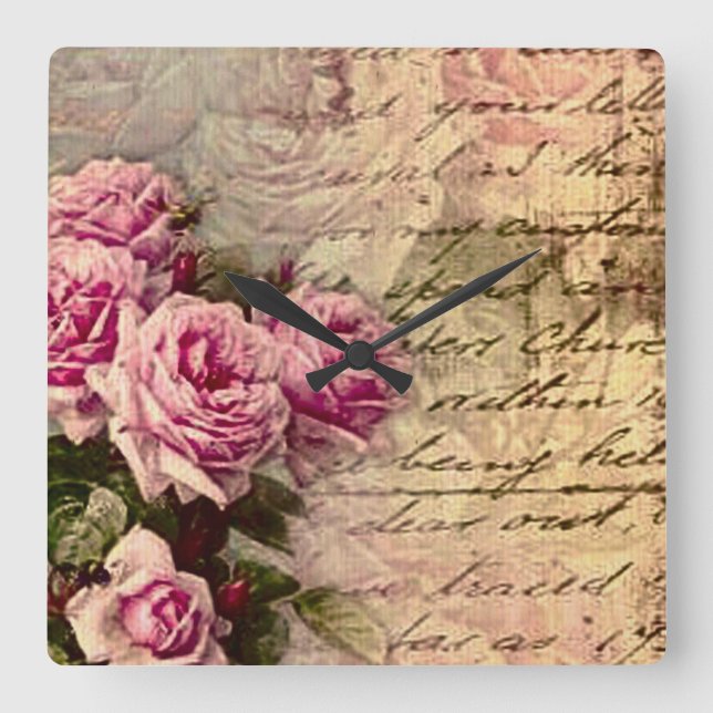 Fransk land chic,shabby chic, rosa ros, flora, fyrkantig klocka (Framsida)