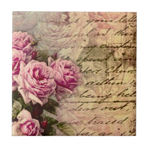 Fransk land chic, shabby chic, rosa ros, flora kakelplatta