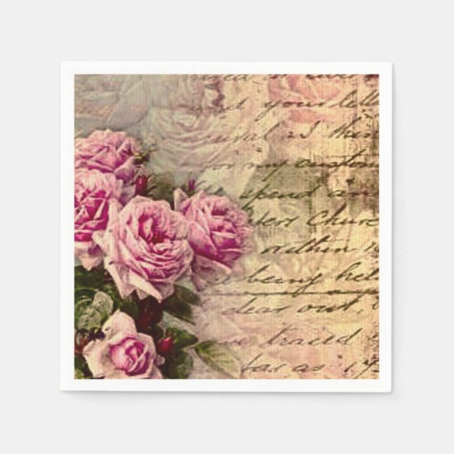 Fransk land chic,shabby chic, rosa ros, flora, pappersservett (Framsidan)