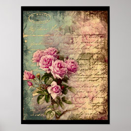 Fransk land chic,shabby chic, rosa ros, flora, poster