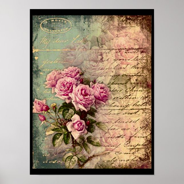 Fransk land chic,shabby chic, rosa ros, flora, poster (Framsidan)