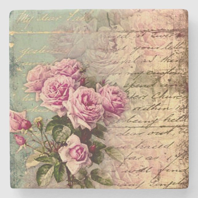 Fransk land chic,shabby chic, rosa ros, flora, stenunderlägg (Framsidan)