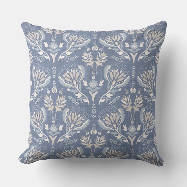 Fransk Land Damask Blue Kudde (Framsida)