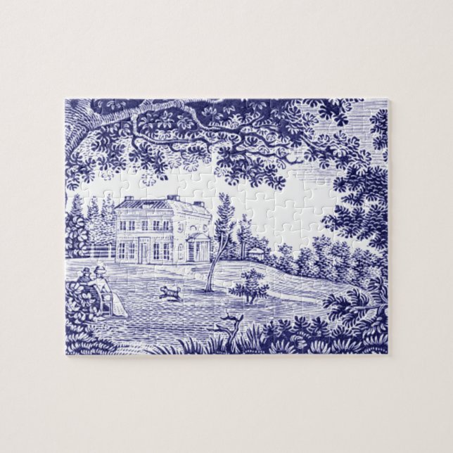Fransk Land Decor Blue Toile Pussel (Horisontell)