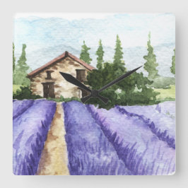 Fransk Land Decor Lavender Fält Fyrkantig Klocka