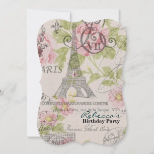 fransk land eiffel torn paris födelsedagsfest inbjudningar