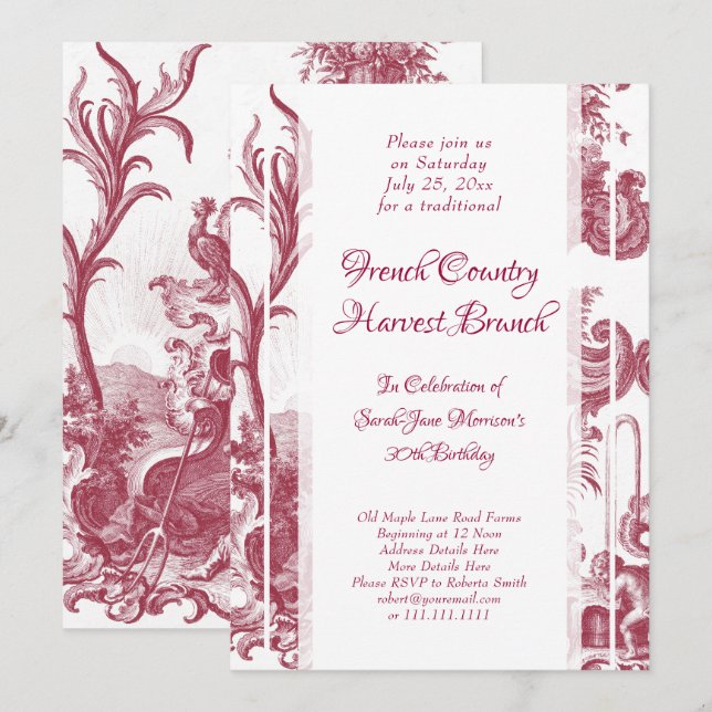 Fransk Land Harvest Birthday Brunch Baroque Inbjudningar (Fram/baksida)