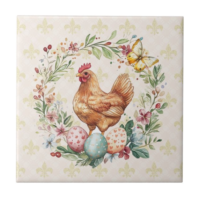 Fransk Land Hen Fleur de Lis Tile Underlägg (Framsidan)