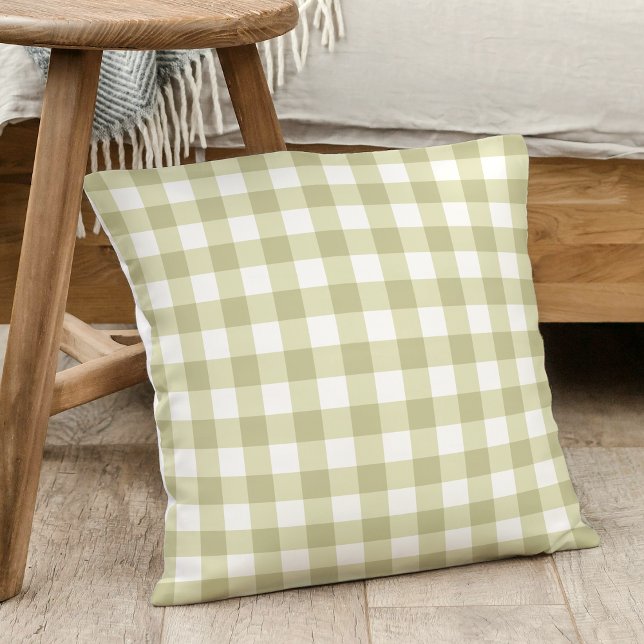Fransk Land Meadow Gingham - Sage grönt plaid Kudde (Skapare uppladdad)