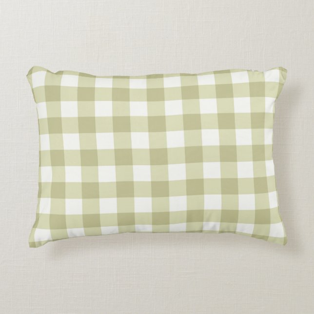 Fransk Land Meadow Gingham - Sage grönt plaid Prydnadskudde (Framsidan)