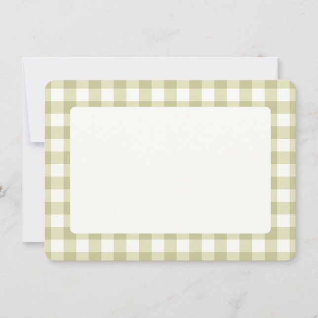 Fransk Land Meadow Gingham - Sage grönt plaid Tack Kort (Framsida)