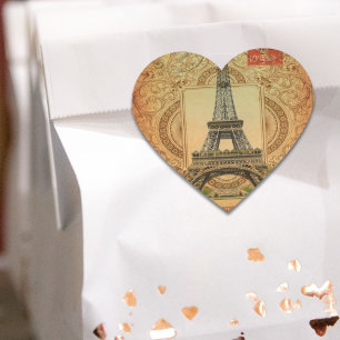 fransk land modern vintage paris eiffel torn hjärtformat klistermärke