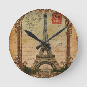 fransk land modern vintage paris eiffel torn rund klocka